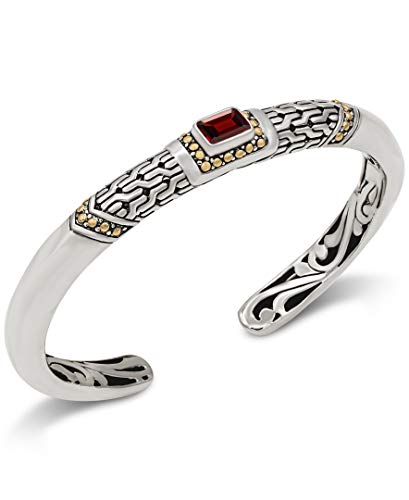 Image of DEVATA Sterling Silver 925 and 18K Gold with Amethyst /Citrine /Garnet /Peridot /Topaz Birthstone Bali Filigree Cuff Bracelet DHK3125