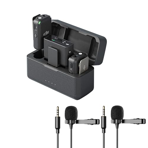DJI Mic 2-Person Compact OLED Touchscreen Wireless Mic System with Two Condenser Lavalier Microphones Bundle