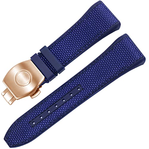 Sangle montre cuir nylon boucle pliante bleu noir pour série V45 28 mm