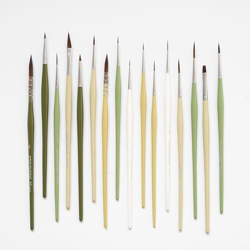 Image of Wood Professional Artist Miniliners Synthetic Detail Paint Brushes Set with Storage Case, 16 Pieces, Mixed Sizes