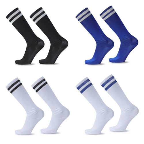 4 Pares Medias de Fútbol Largos para NiñosCalcetines Fútbol para NiñosCalcetines de Deporte Entrenamiento Transpirables para Fútbol, Rugby, Baloncesto, Correr, Adolescentes, 5-12 Años