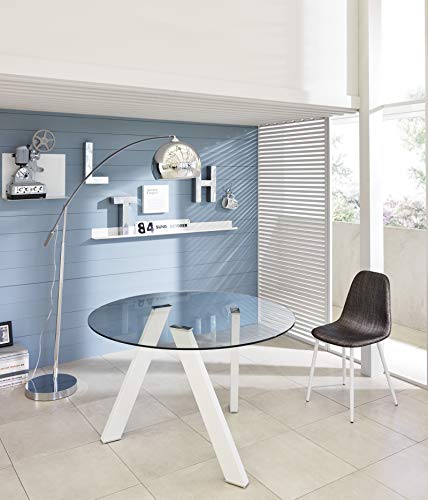 Stones Rondò Table Ronde Métal, Blanc/Verre Transparent, 120x120x75 cm