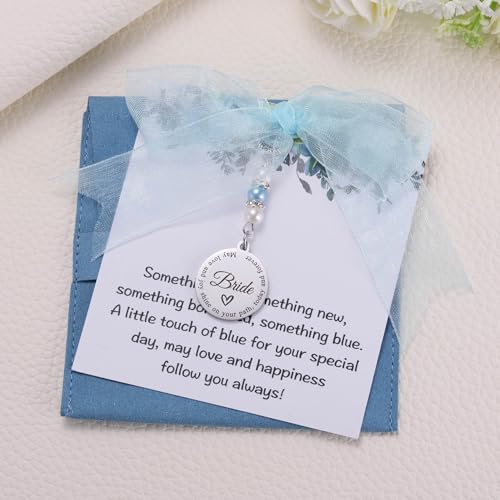 Image of MIXJOY Something Blue Gift for Bride, Wedding Day Bridal Blue Pearl Angel Wings Bouquet Garter Charm for Bride to Be