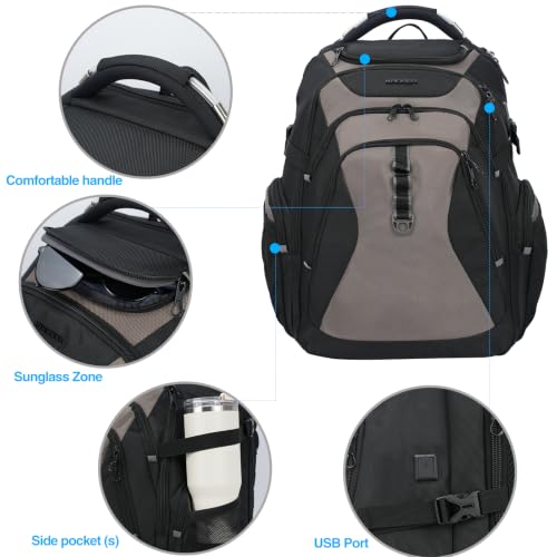 Image of KROSER Travel Laptop Backpack 18.4 Inch XXXL Gaming Backpack with Hard Shell Saferoom RFID Pockets Water-Repellent Business College Daypack Stylish Laptop Bag for Men /Women-Black Light Browm