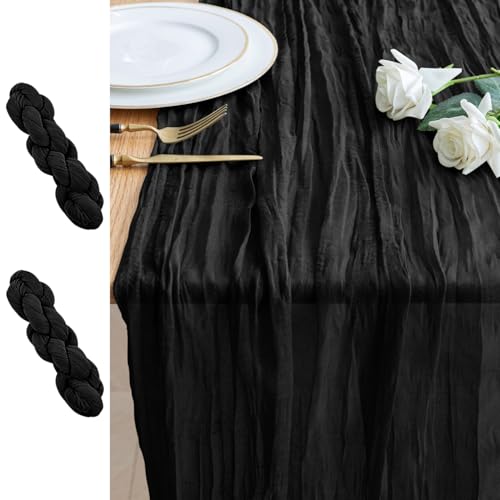Xiomot 2PCS Table Runner Cheesecloth 10FT Black Boho Gauze Cheese Cloth Rustic Sheer Table Runners for Wedding Birthday Bridal Baby Shower Party Decoration by Xiomot - Used condition - US$10.29