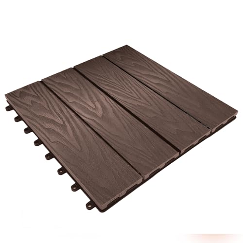 Floordirekt WPC Fliesen 30x30 cm, 1m² = 11 Terrassenfliesen, Klickfliesen, Balkonfliesen in Holzoptik - Bodenbelag für Balkon & Terrasse - wetterfest mit Drainagefunktion | Noble | Braun