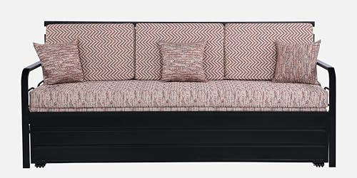 Image of 3 Seater Metal Sofa Cum Bed with Hydraulic Storage | Comfortable Sofa Set for, Living Room, Bedroom, Guest Room| Queen Size Convertible Sofa with Cushion |Queen Size (Multicolor & Black)
