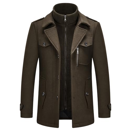 KUDORO Manteau Homme en Laine Chaud pour Hiver Trench Coat Mi-Long Classique Parka Pardessus Caban Slim Fit Élégant Business Décontractée Duffle-Coats Coup-Vent Revers Overcoat(Armée Verte,S)