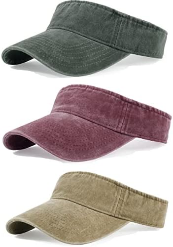 3 Pack Sun Visor Hats Empty Top Summer Hat Lightweight Sports Run Cap Adjustable Twill Cotton Visors for Women Men