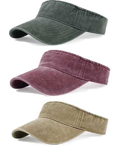 3 Pack Sun Visors for Women Men Cooling Lightweight Sports Sun Hats Adjustable Twill Cotton Run Visor