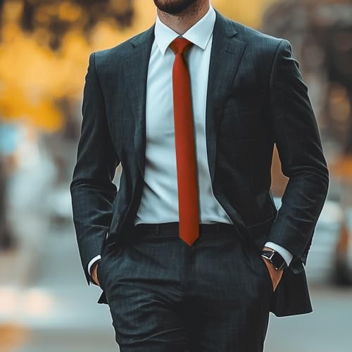 Image of Rust Skinny Tie Men Women 2 inch (5CM) Slim Necktie Solid Thin Ties Formal