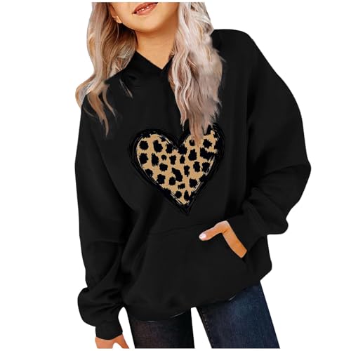 DDAPJ pyju Girls Hoodies Trendy Leopard Heart Graphic Sweatshirts Long Sleeve Fleece Pullover 2025 Fall Teen Girl Clothes2