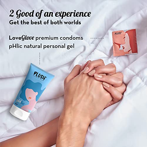 Image of Plush LoveGlove Premium Extra Super Dotted Condoms(10 N) & pHlic 100% Water Based Lubricant | Vegan, Electronically tested & pH Balanced | Non-flavoured & Compatible with toys | Naturally Sourced Latex