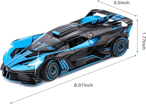 Image of WORSHIPER Alloy Metal Pull Back Die-cast 1:24 Big Bugatti Bolide Toy CAR Diecast Metal Pullback Toy car with Openable 6 Doors, Light Music Boys Gifts Toys (1:24 Bugatti Bolide - Blue)