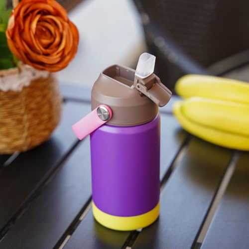 Image of BJPKPK Insulated Water Bottle with Straw Lid, 12oz Thermo Water Bottles with Soft Nozzle, Flex Handle & Non-slip Boot, BPA Free Leak Proof Stainless Steel Metal Thermo, Tumblers, Cups,Violet