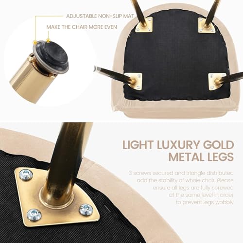 Image of Velvet Dining Chair Set of 2 - Modern Mid-Back Accent Chair with Gold Plating Legs - Upholstered Living Room Chair (Velvet Beige, Set of 2)