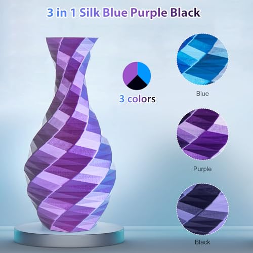 3Dgenius Silk PLA 3D Printer Filament Triple Color Silk PLA Filament 1.75mm 3D Printing Filament Fit Most FDM Printers, 250g Spool(0.55lbs), 3 in 1 Color Blue Purple Black