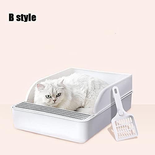 Pet Toilet Portable Cat Toilet Semi-Enclosed Kitty Litter Box Large Splash-Proof Cat Potty Tray with Shovel Non-Toxic Cleaning Pet Product Dog Pee Pads (B grey)