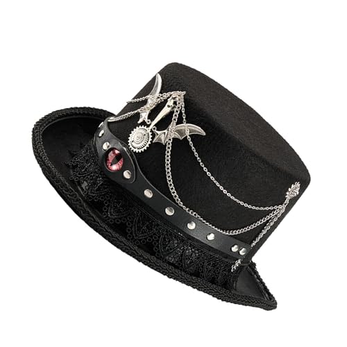 Chapeau cylindre de cosplay punk orné d'une garniture en dentelle vintage authentique