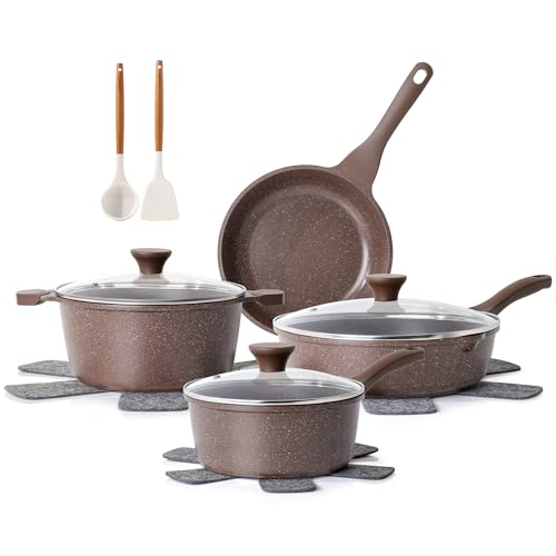 SENSARTE Nonstick Cookware Set 13-Piece, Healthy Pots and Pans Set Kitchen Cooking Set with Stay-Cool Handles, Silicone Utensils and Pot Protectors, PFOA Free