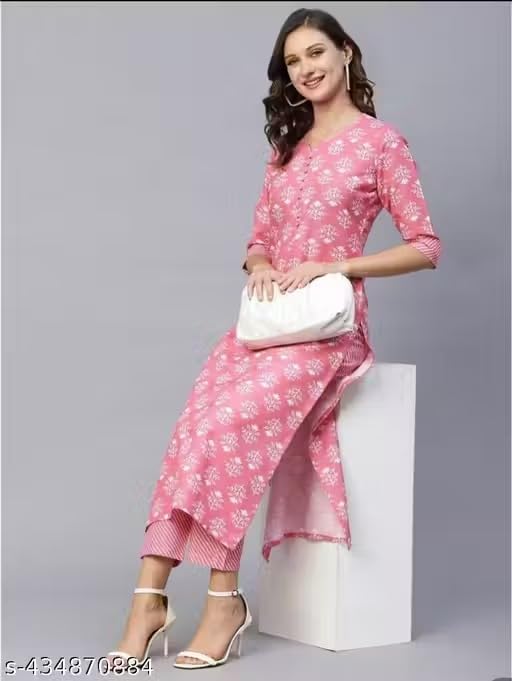 Image of Women's Gown Printed Kurti with Dupatta Set, Soft Crepe Fabric Outfit