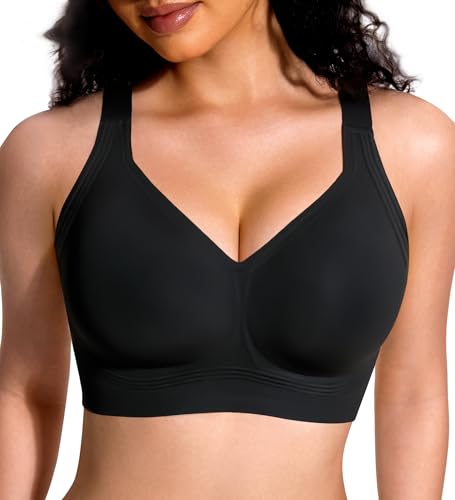 Jelly Full Coverage Bras for Women No Underwire Push Up Seamless Bralette with Adjustable Straps Plus Size Everyday Bras Black
