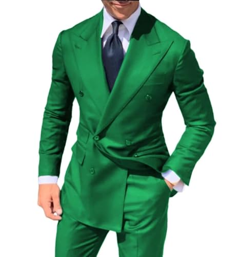 Mens Suit Slim Fit - 2 Piece Suits for Men Double Breasted Blazer Wide Peak Lapel Suits