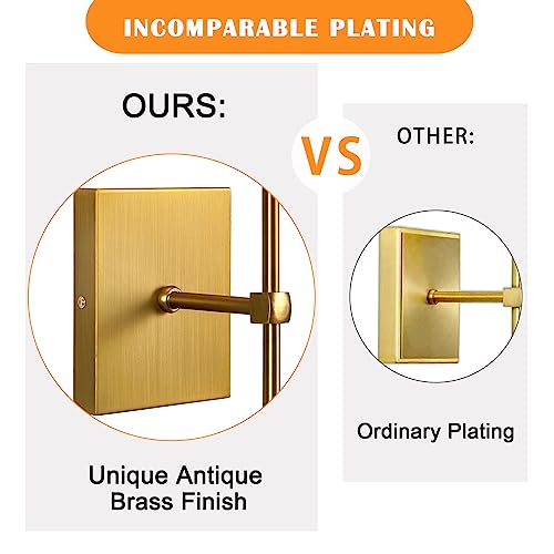 Passica Decor Modern Antique Brass Wall Sconces Set Of Two 2 Pack With Vertical Rod And White Fabric Flared Shade,Versatile Used In Bathroom Vanity Stairway Fireplace Kitchen Sink Living Room Bedroom #TOP5