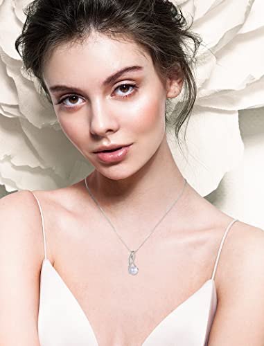 Dickbe Pearl Pendant Necklace For Women White Pearl Necklace Sterling Silver Box Chain Single Pearl Necklace Jewelry Gifts For Mother's Day Anniversary Birthday Wedding Celebration Occasion #TOP4