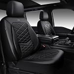 CAR PASS Luxury Nappa Leather Front Seat Covers, Water Resistant 3D Foam Seat Covers with Lumbar Support, Breathable Auto Seat Cover Airbag Compatible Universal Fit for Sedan SUV Van Truck, All Black