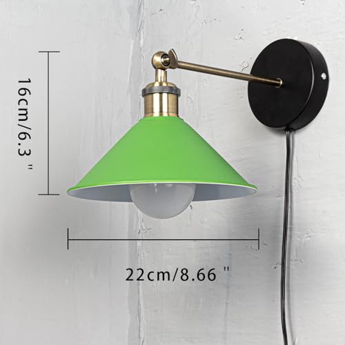 Image of ANYE Wall Sconce UL Plug-in Cord Bronze E26 Base Retro Minimalist Style Macaron Green Iron Shade Wall Light Fixture for Cabinet Kitchen Hotel Bulb Sold Separately