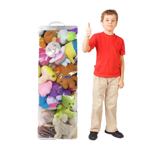 Klmnop Cylinder Stuffed Animal Storage Bean Bag Cover for Kids, Large Clear Soft Stuff Animal Storage Bag - Organize, Sit, Play, Suitable for Bedroom Nursery Play Room(35×13×13 Inch)