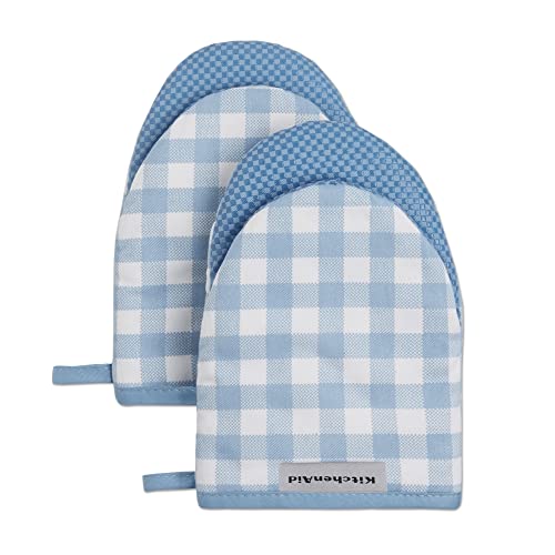 KitchenAid Conjunto com 2 mini luvas de forno Gingham, veludo azul, 14 cm x 20 cm