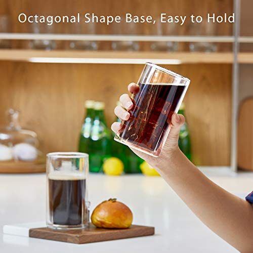 Zens Double Walled Glasses,Unique Octagonal 13.5 Oz Insulated Coffee Mugs Set Of 4, Clear Borosilicate Glass Cups For Cappuccino Or Latte Macchiato #TOP2