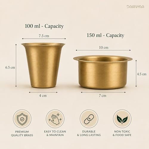 Image of Pure Brass Coffee Filter with Tumbler and Saucer(Dabara set) | Authentic South Indian Degree Kaapi Maker | Reusable Traditional Coffee Maker | Weight 440 gm
