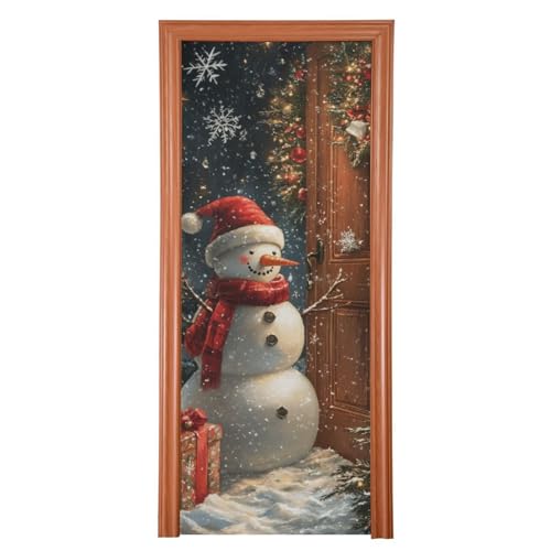 FLildon Winter Snowman Christmas Door Cover Decoration, Party Accessory Porch Decor for Festive Ornament Room Door Covers 35 x 79 Inch