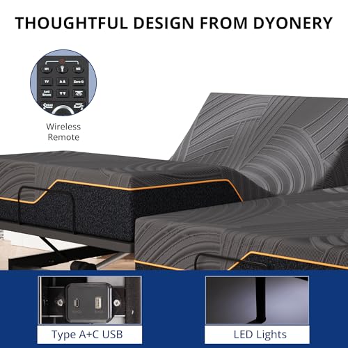 Image of Dyonery Split King Adjustable Bed Frame + 14 Inch Memory Foam Mattress | Wireless Remote, Head and Foot Incline & Massage, Zero Gravity, Cooling Copper Foam, Fiberglass Free, Tools-Free Assembly