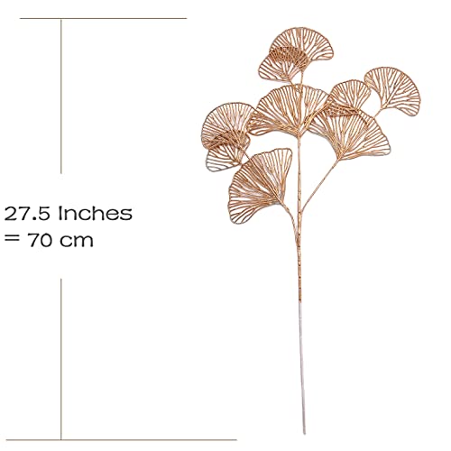 Christmas Artificial Plants Decoration 28" Tall, Cattree Fake Plastic Golden Apricot Leaves Simulation Ginkgo Leaf Grass For Wedding Party Indoor Diy Home Office Table Centerpieces Decor Gold - 2 Pack #TOP4