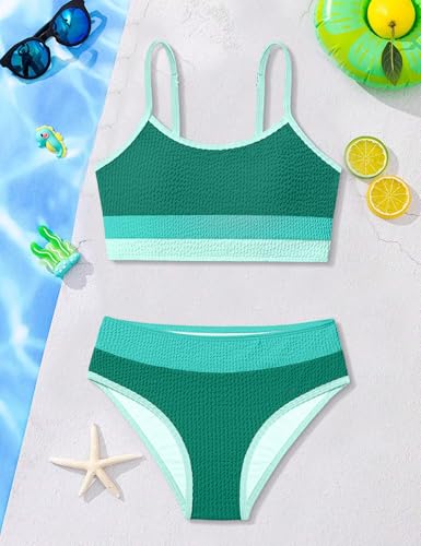 Image of Girls Bathing Suit Color-Block Adjustable Straps Bikini Sets Girls Two Piece Swimsuits with Chest Pad Swimwear 7-18T