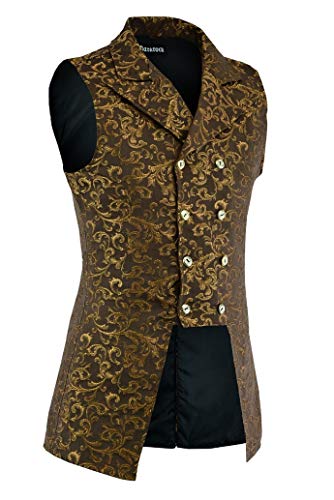 Darkrock Men's Double Breasted Governor Vest Waistcoat VTG Brocade Gothic Steampunk/Brocade Gold