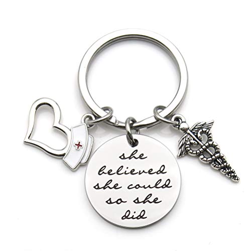 Nurse Gift Nurse Keychain Nurse Graduation Gift She Believed She Could So She Did Inspirational Keychain (Nurse)