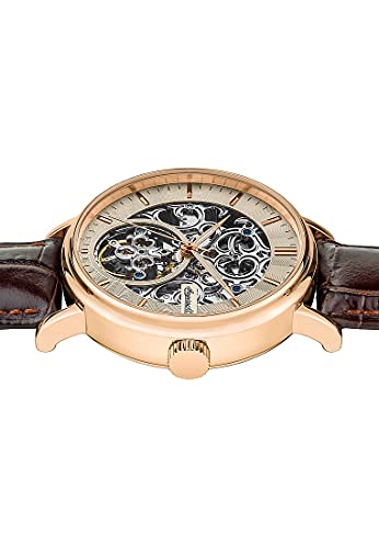 Ingersoll 1892 The Charles Herren-Automatikuhr, 44 mm, mit champagnerfarbenem Skeleton-Zifferblatt und schwarzem Echtlederarmband I05805 – Bild 7