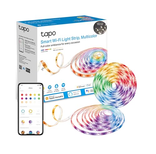 Tapo Bande lumineuse LED intelligente, 2 x 5 m, contrôle par application Wi-Fi, bandes lumineuses LED RVBB, revêtement PU, fonctionne avec Alexa et Apple HomeKit, convient pour TV, cuisine, bricolage