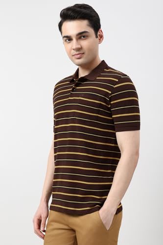 Image of Peter England Men's Cotton-Polyester Dual-Tone Breton Polo T-Shirt - Casual Wear | Stylish & Comfortable
