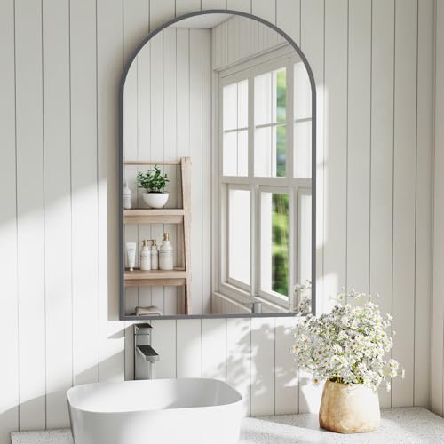 Image of DUMOS Black Metal Arch Vanity Rounded Rectangle Bathroom Mirrors for Over Sink Wall, 24x37 Inch Large Matte Mirror, Modern Decorative for Restroom, Farmhouse