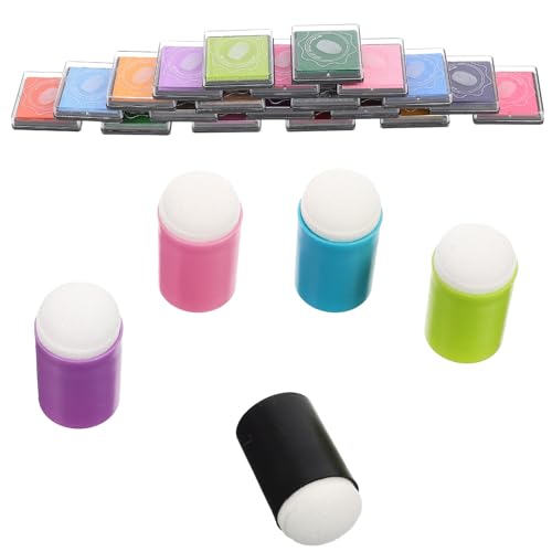 Beaupretty Set de Herramientas para Sellos con Esponjas Multicolor 5 Colores y Almohadillas de Tinta 20 Colores para Pintar con Dedos Adecuado para Manualidades DIY y Pintura Infantil