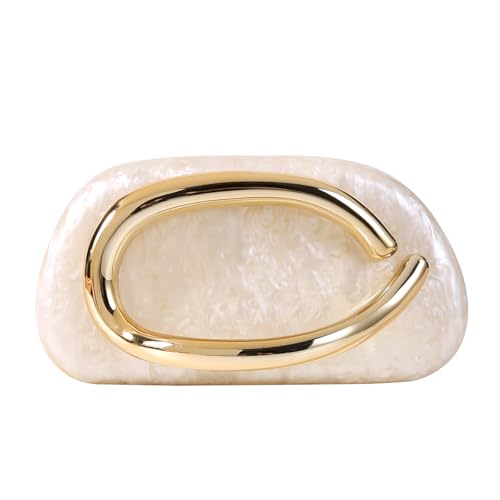 Dreubea Bolsa clutch minimalista art déco dourada – elegante bolsa de mão para noite com detalhes metálicos para mulheres, Pérola bege