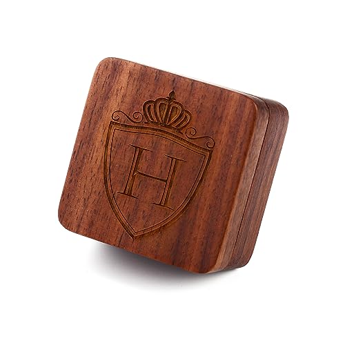 Image of Mens Initial Silver Cufflinks A-Z Alphabet Letter Steel Cuff Links with Engraved Walnut Wood Box Groom Groomsman Wedding Set