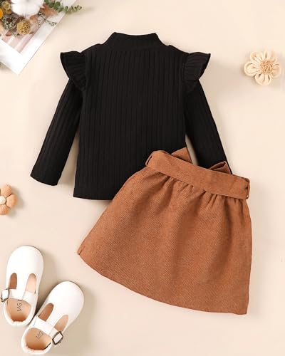 Baby Girl Clothes Sets: 2 Piece Ruffle Sleeve Tops Mini Skirts Sets Fall Winter Outfits for Toddler 9 Months-5 Years3
