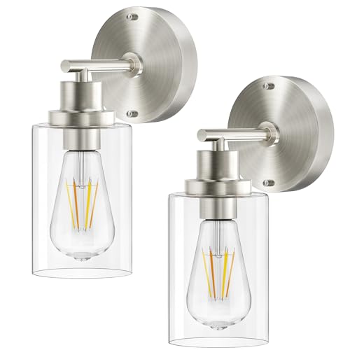 BUTHY Bathroom Wall Sconces Set of Two: Brushed Nickel Vanity